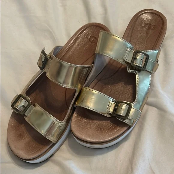 UGG Gold Sandals with Adjustable Buckle Straps - Picture 1 of 5